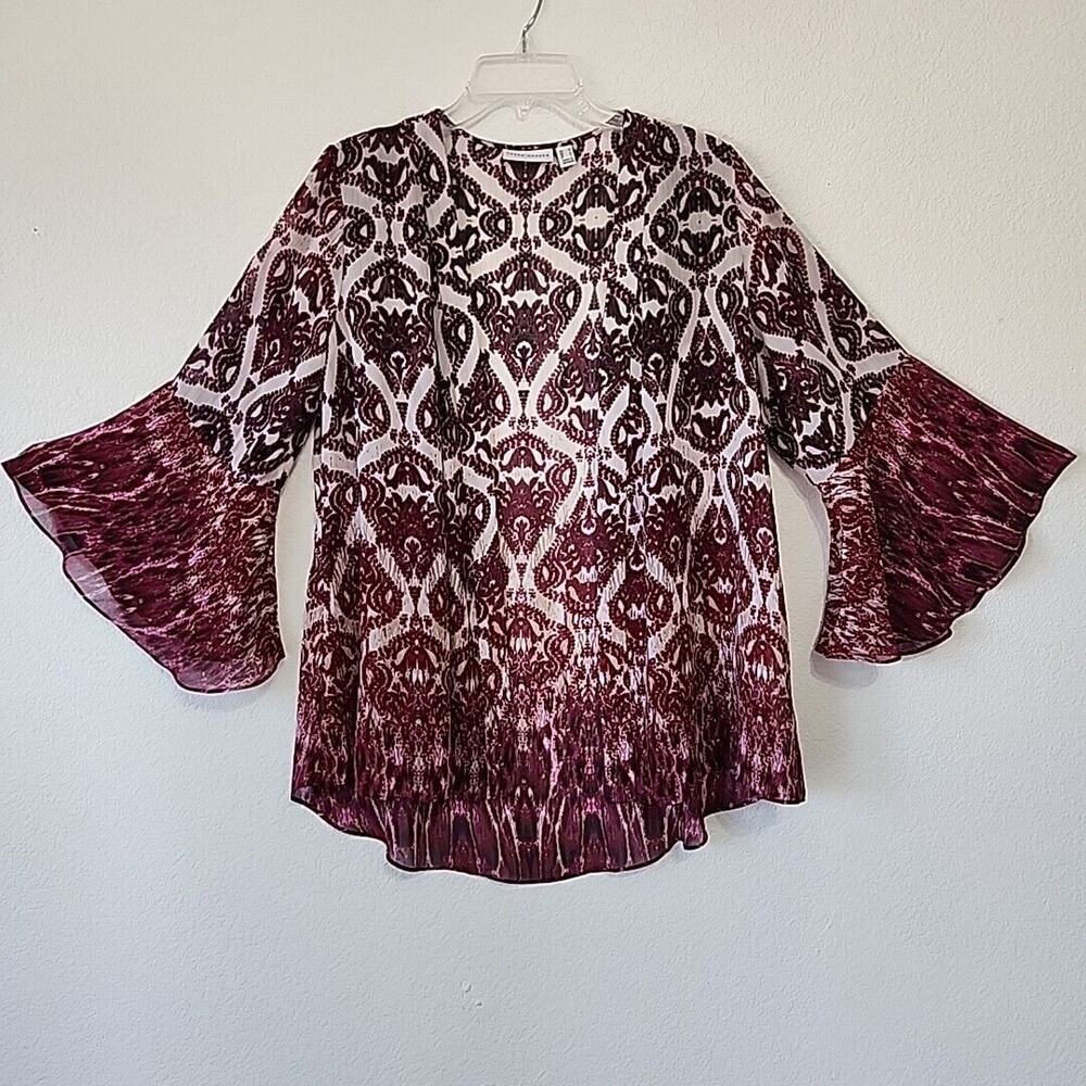 Susan Graver M Purple‎ Sheer Cardigan Flounce Sleeve Romantic Fairy Flowy Angel